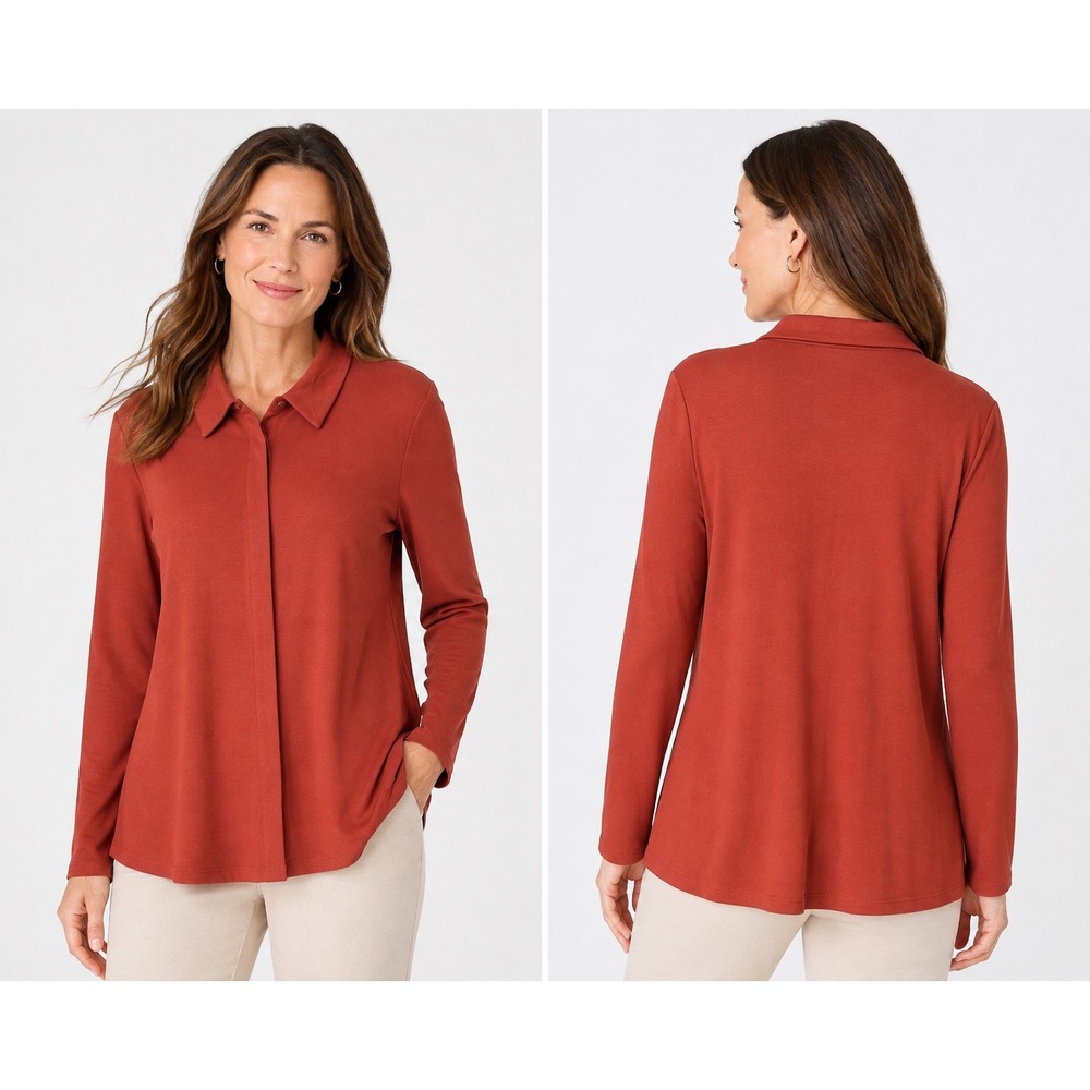 J. Jill Terracotta Red Knit Button Down Shirt 2X Long Sleeve Ponte Top